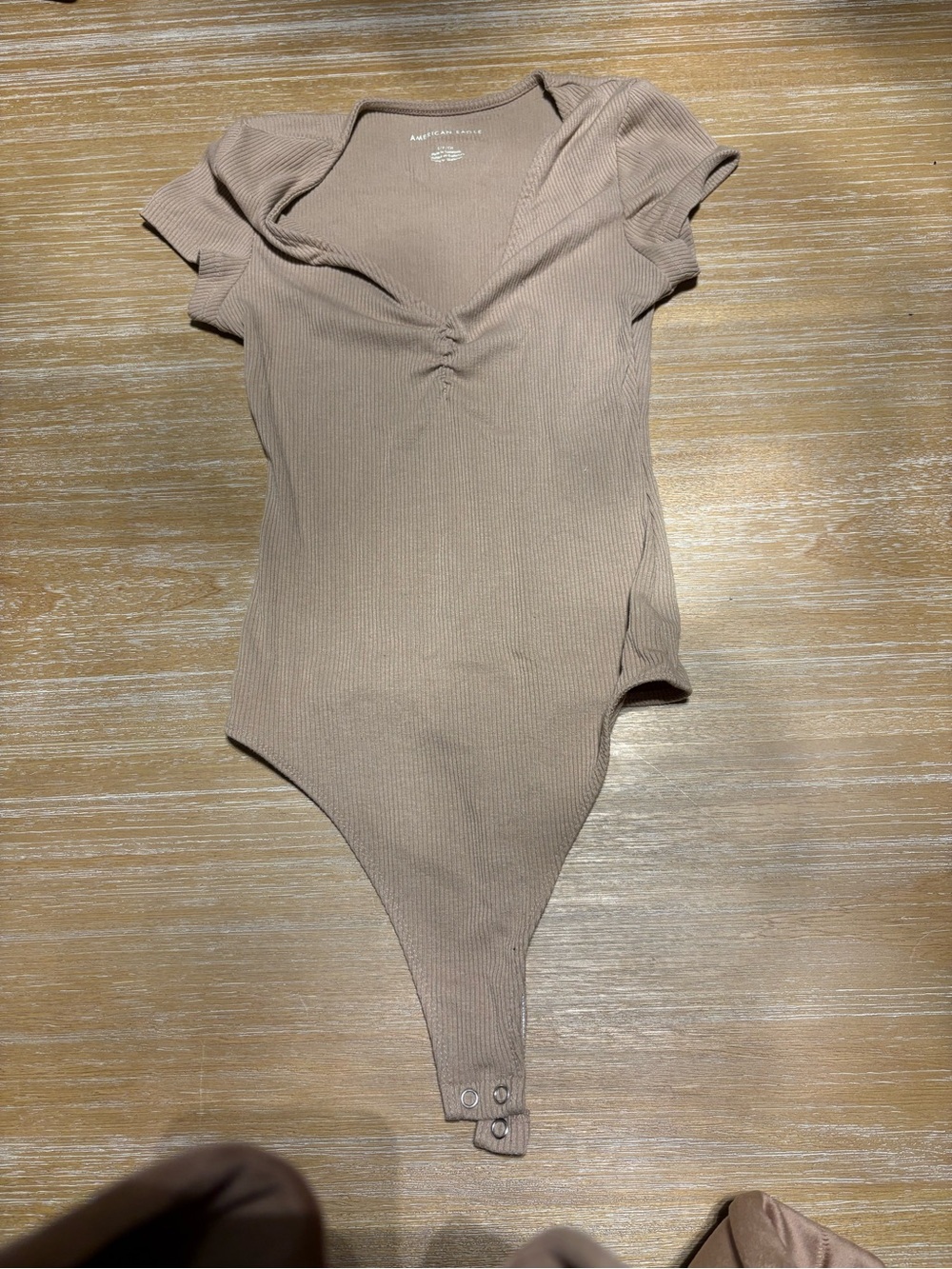 American Eagle Outfitters Taupe Ribbed V-Neck Baby Bodysuit